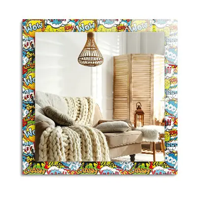 Miroir rectangulaire avec décoration de bulles de dialogue colorées inspirée de la bande dessinée