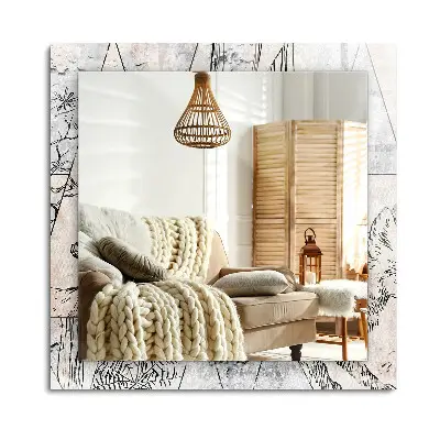 Miroir rectangulaire avec cadre imprimé à motif de plantes et de cerf-renard