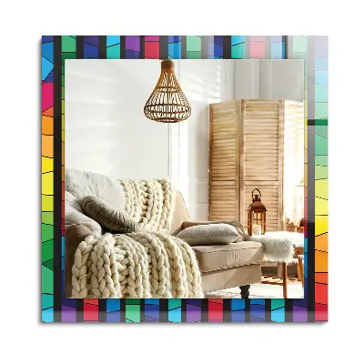 Miroir rectangulaire avec cadre imprimé à rayures de vitraux colorés