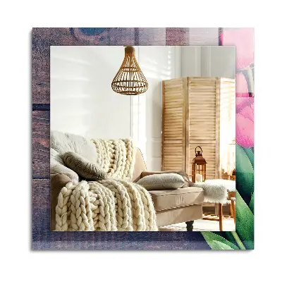 Miroir rectangulaire imprimé avec motif de tulipes roses