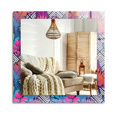 Miroir rectangulaire avec cadre imprimé de feuilles tropicales colorées