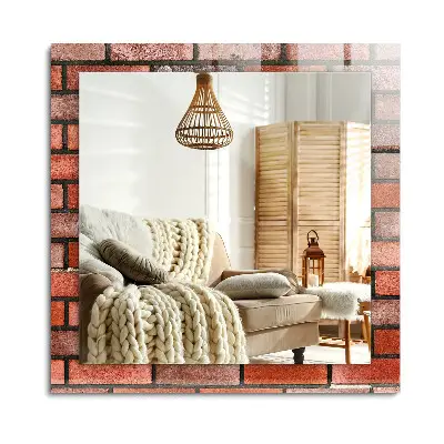 Miroir rectangulaire avec cadre imprimé à motif de mur de briques rouges