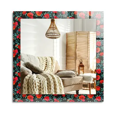 Miroir rectangulaire avec cadre imprimé de coquelicots