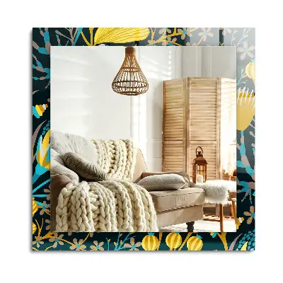 Miroir rectangulaire imprimé avec des motifs de fleurs et de feuilles