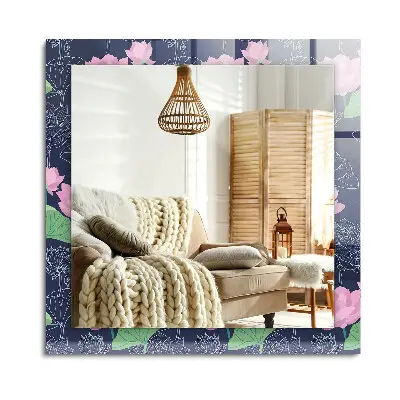 Miroir rectangulaire avec cadre imprimé de fleurs de lotus roses
