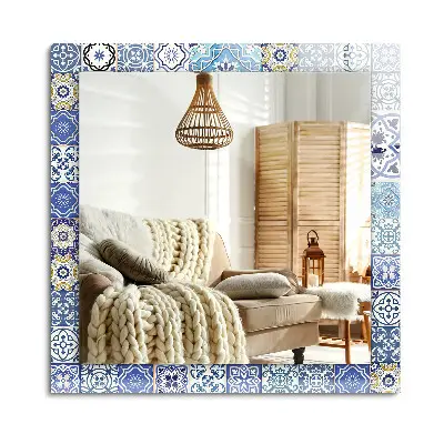 Miroir rectangulaire avec cadre imprimé de carreaux de mosaïque colorés