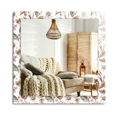 Miroir rectangulaire avec cadre imprimé de fleurs et de feuilles