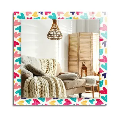 Miroir rectangulaire avec cadre imprimé à motif de cœurs colorés