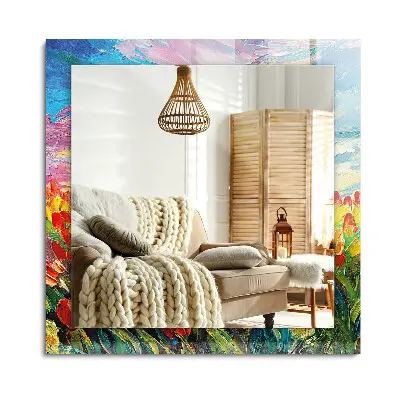 Miroir rectangulaire avec cadre imprimé « Champ de tulipes »