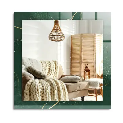 Miroir rectangulaire avec décoration de feuilles vertes et dorées