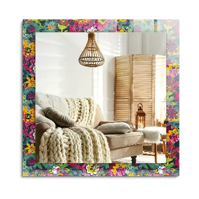 Miroir rectangulaire avec cadre imprimé de motifs floraux colorés
