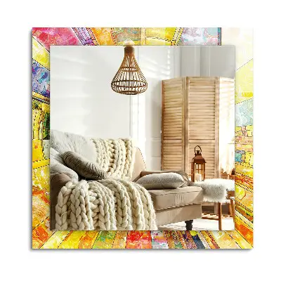 Miroir rectangulaire imprimé avec un motif mosaïque abstrait et coloré