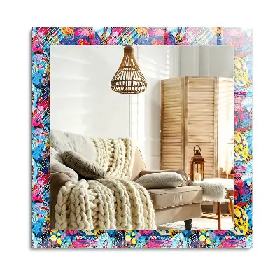 Miroir rectangulaire avec cadre et impression à motif abstrait coloré