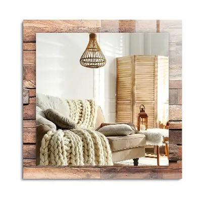 Miroir rectangulaire avec cadre imprimé et panneaux de bois