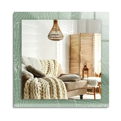 Miroir rectangulaire avec cadre imprimé de feuilles de ginkgo