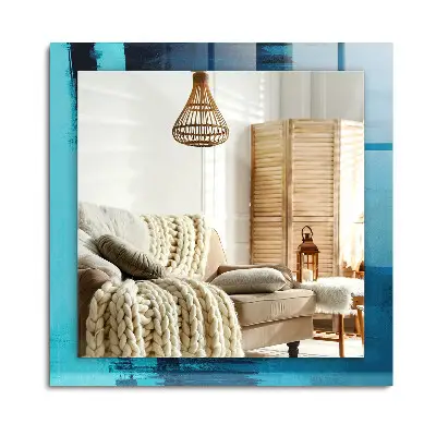 Miroir rectangulaire avec cadre imprimé motif art abstrait bleu