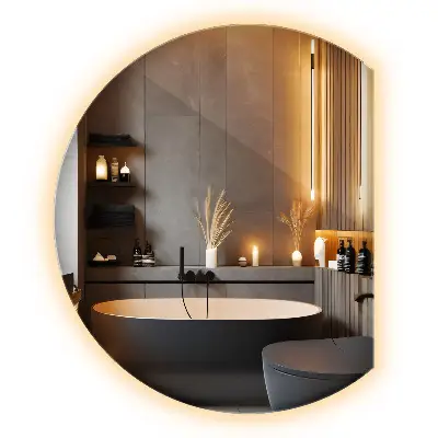 Miroir asymétrique en demi‑cercle avec éclairage LED