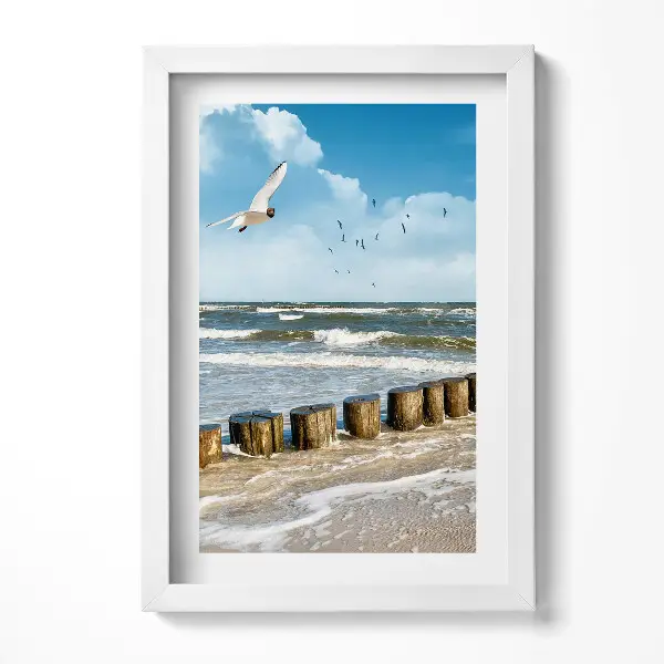 Tableau encadré Un oiseau au bord de la mer