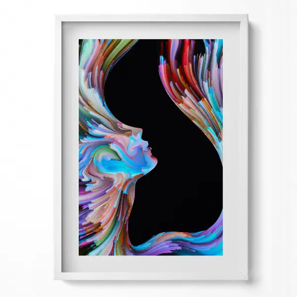 Tableau avec cadre visage abstrait coloré