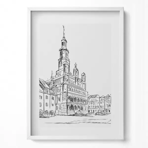 Tableau avec cadre Croquis de la vieille ville de Poznań