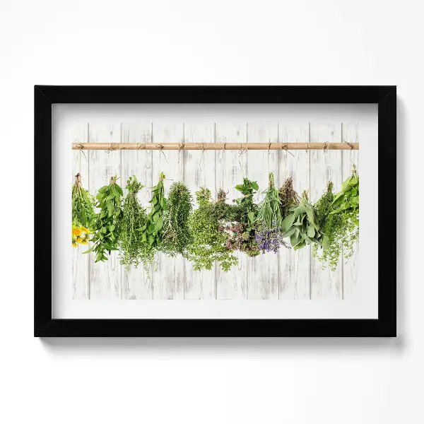 Tableau decoration avec cadre herbes et plantes séchées