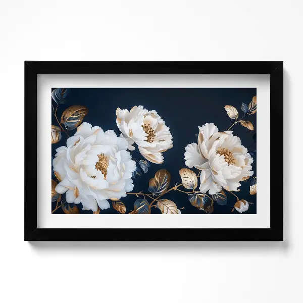 Tableau decoration avec cadre De magnifiques fleurs blanches dans un style glamour