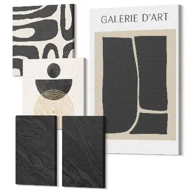 Pentaptyque avec motifs abstraits et effet marbre sombre