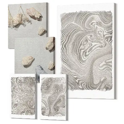 Tableau en 5 parties représentant une peinture abstraite aux formes modernes