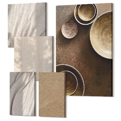 Tableau 5 panneaux représentant des structures et textures dans un style minimaliste