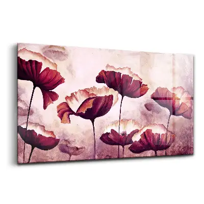 Tableau en verre représentant des fleurs de pavot en fleurs