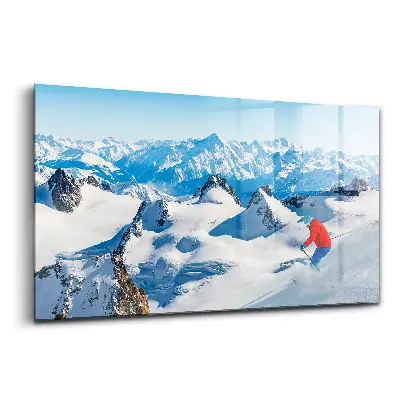 Tableau en verre représentant un skieur dans les Alpes