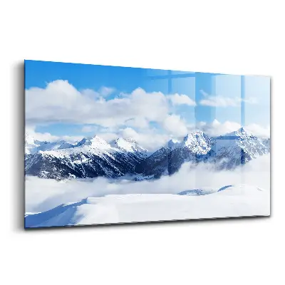 Tableau photo sur verre représentant un panorama hivernal des montagnes des Alpes françaises