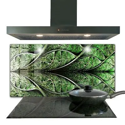 Crédence de cuisine en verre avec motif de feuille verte abstraite