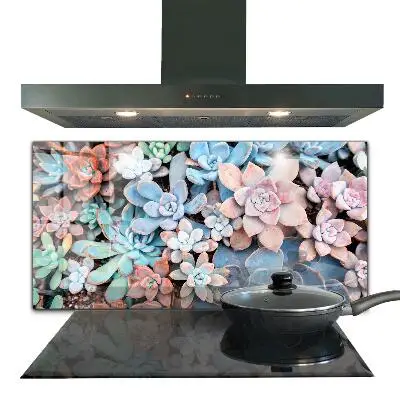 Crédence en verre imprimée avec un motif de plantes succulentes colorées