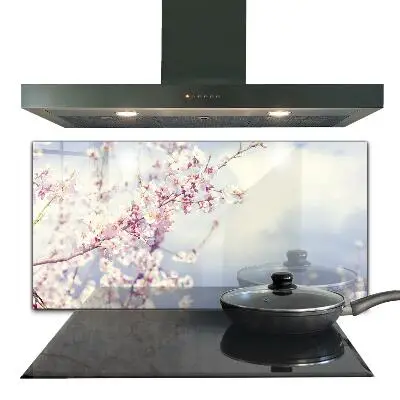 Crédence de cuisine en verre trempé avec motif de fleurs roses délicates