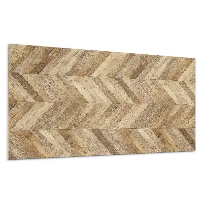 Crédence de cuisine en verre avec motif chevrons imitation bois