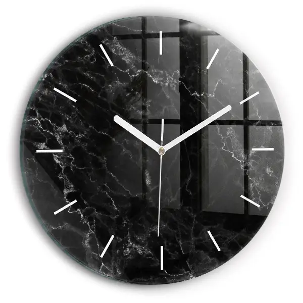 Horloge ronde en verre effet marbre foncé