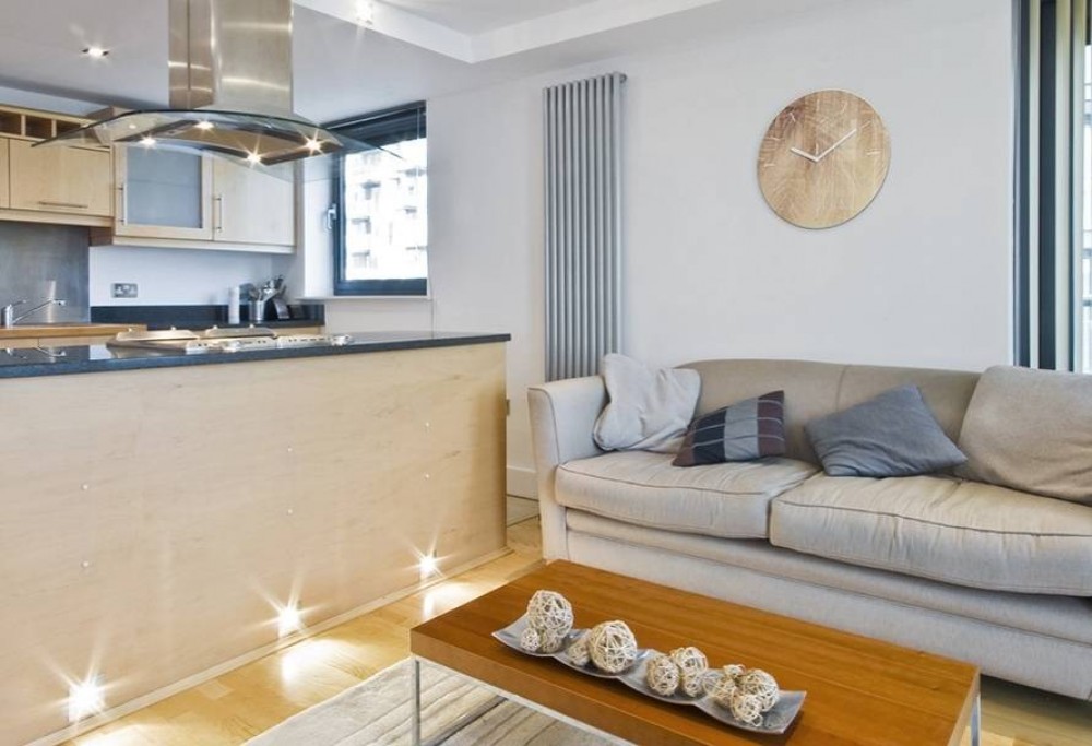 salon moderne avec cuisine