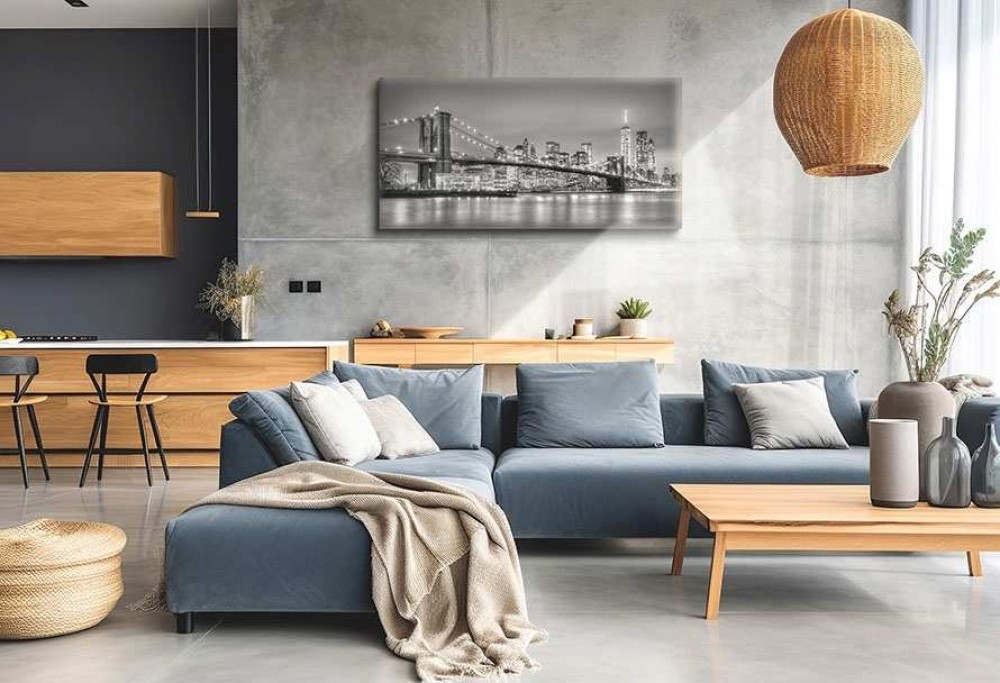 salon moderne avec cuisine